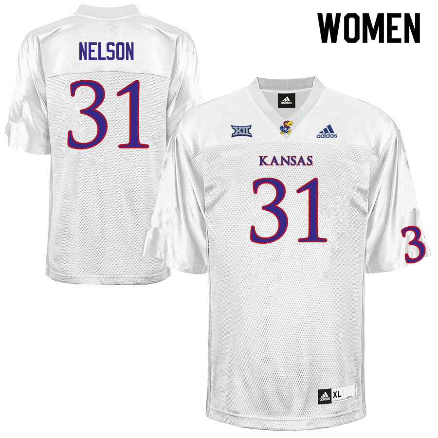 Women #31 Landon Nelson Kansas Jayhawks College Football Jerseys Sale-White